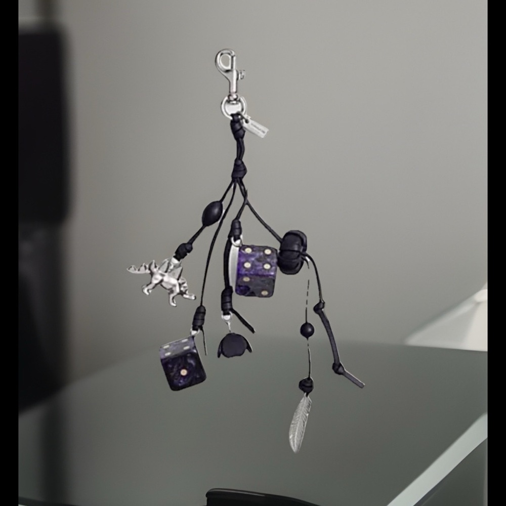 NWT COACH REXY DICE TEA ROSE Bag Charm MIDNIGHT NAVY/SILVER Gorgeous 🤩💕 - Picture 3 of 3